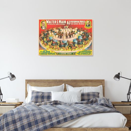 Zirkusposter mit 63 Darstellenden Pferden in einem Leinwanddruck (Insitu (Schlafzimmer))