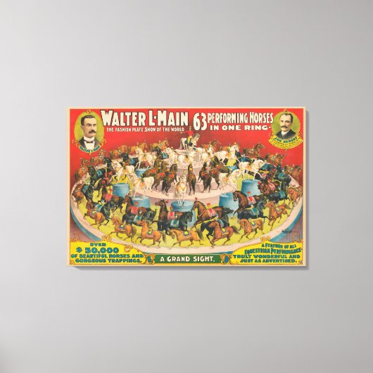 Zirkusposter mit 63 Darstellenden Pferden in einem Leinwanddruck (Vorderseite)