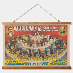 Zirkusposter mit 63 Darstellenden Pferden in einem Wandteppich Mit Holzrahmen