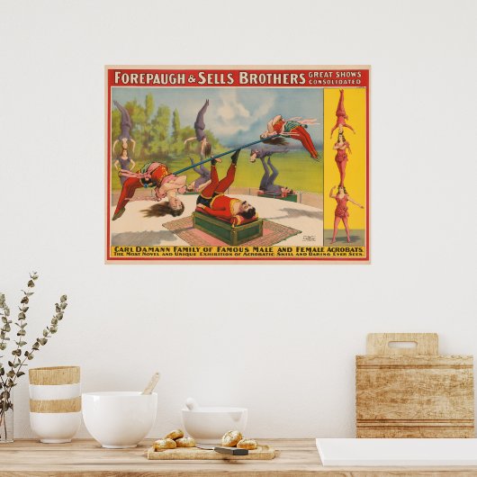 Zirkusposter mit Acrobatic Acts, Circa 1899. Poster (Küche)