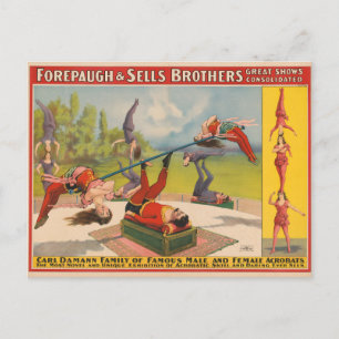 Zirkusposter mit Acrobatic Acts, Circa 1899. Postkarte