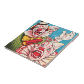 Zirkusposter mit Clown-Gesichtern und Feuerriss Fliese (Seite)