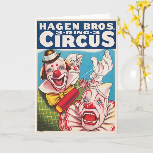 Zirkusposter mit Clown-Gesichtern und Feuerriss Karte (Gelbe Blume)