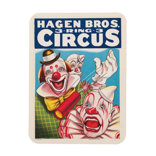 Zirkusposter mit Clown-Gesichtern und Feuerriss Magnet (Vertikal)