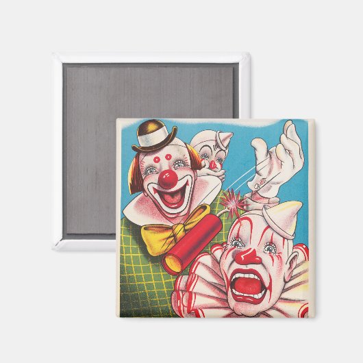 Zirkusposter mit Clown-Gesichtern und Feuerriss Magnet (Vorderseite/Rückseite)