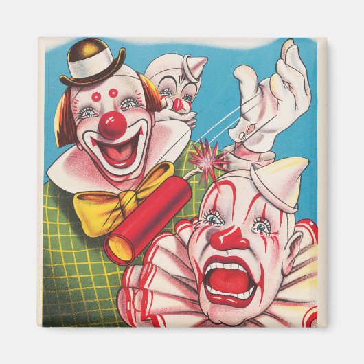 Zirkusposter mit Clown-Gesichtern und Feuerriss Magnet (Vorne)
