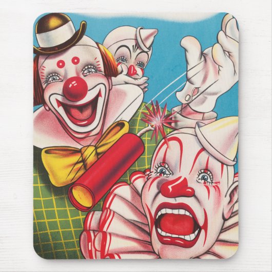 Zirkusposter mit Clown-Gesichtern und Feuerriss Mousepad (Vorne)