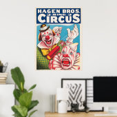 Zirkusposter mit Clown-Gesichtern und Feuerriss Poster (Heimbüro)