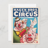Zirkusposter mit Clown-Gesichtern und Feuerriss Postkarte (Vorne/Hinten)