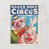 Zirkusposter mit Clown-Gesichtern und Feuerriss Postkarte (Vorderseite)