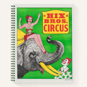 Zirkusposter mit einer Frau, die ein reitender Ele Notizblock