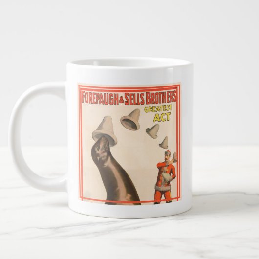 Zirkusposter mit einer Seelenlion, die Hasen fängt Jumbo-Tasse (Links)