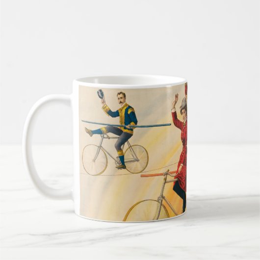 Zirkusposter mit Fahrradfahrern auf der Zackenbühn Kaffeetasse (Links)