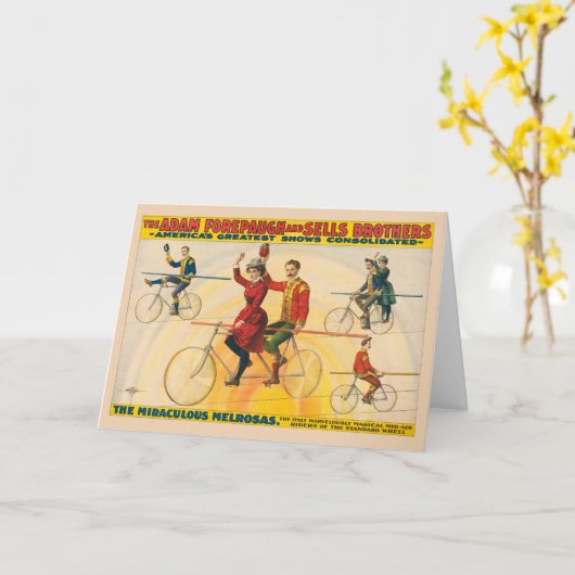 Zirkusposter mit Fahrradfahrern auf der Zackenbühn Karte (Gelbe Blume)