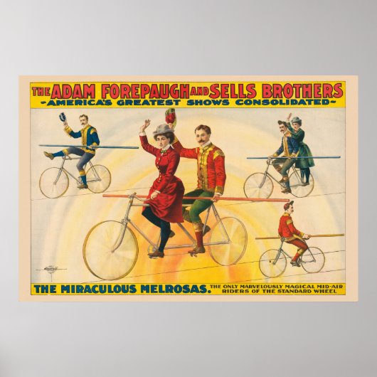 Zirkusposter mit Fahrradfahrern auf der Zackenbühn Poster (Vorne)