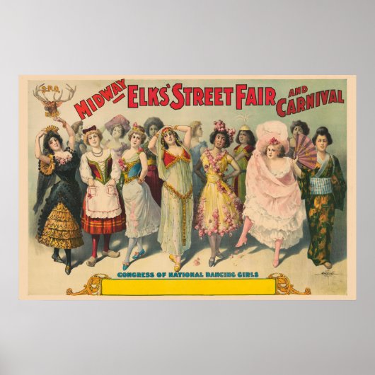 Zirkusposter mit Frauen in nationalen Kostümen Poster (Vorne)