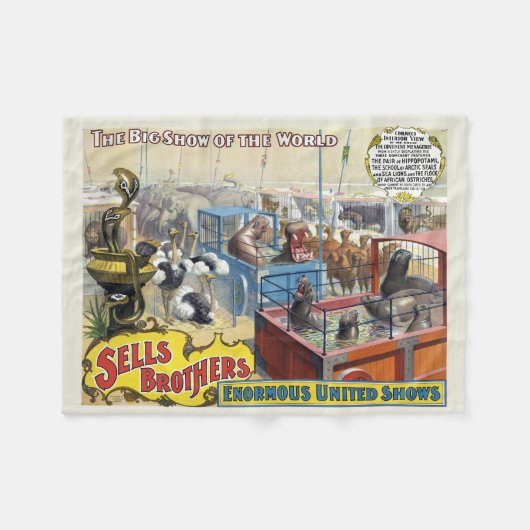 Zirkusposter mit Wildtieren in Käfigen Fleecedecke (Vorderseite (Horizontal))