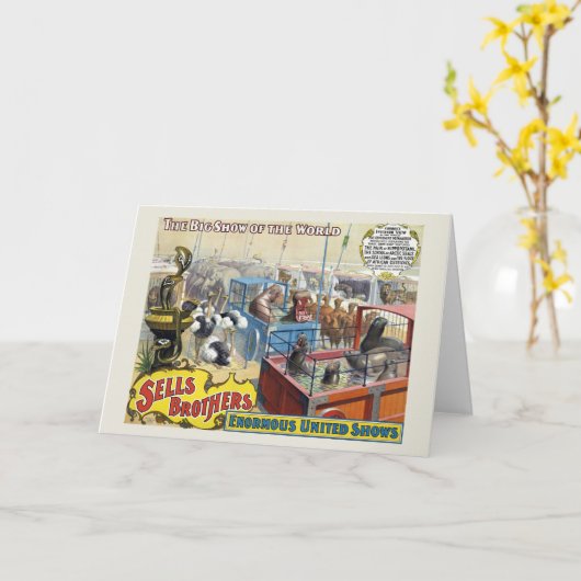 Zirkusposter mit Wildtieren in Käfigen Karte (Gelbe Blume)