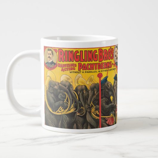 Zirkusposter von Elefanten Darstellend Jumbo-Tasse (Links)