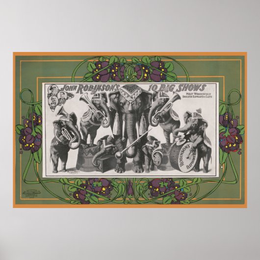 Zirkusposter von Elefanten, die Instrumente spiele Poster (Vorne)