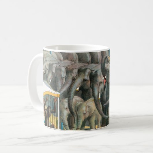 Zirkusposter von Elefanten und Tieren in Käfigen Kaffeetasse (Vorderseite Links)