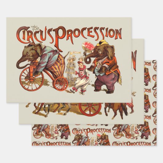 Zirkusprozession Elefantenantik Kunst Geschenkpapier Set (Set)