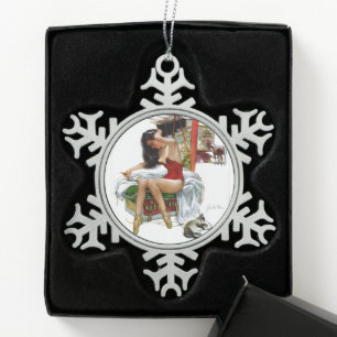 Zirkusschönheit Vintage Art Pin-Up Mädchen Schneeflocken Zinn-Ornament