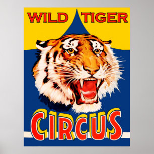 Zirkusshow, wilder Tiger, Vintage Poster