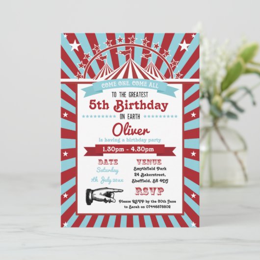 Zirkustheaterfeier Einladung (Stehend Vorderseite)