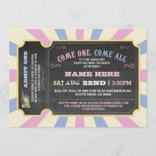 Zirkusticket Rosa Blaues Ticket Baby Shower Einlad Einladung
