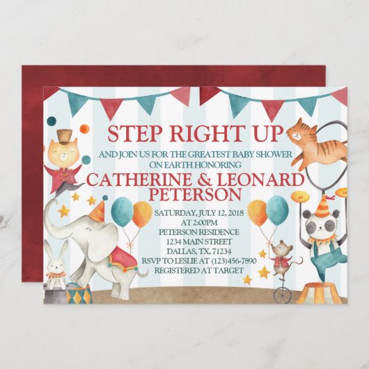 Zirkustier-Babyparty-Einladung laden ein Einladung (Vorne/Hinten)
