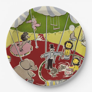 Zirkustiere Ring Thema im Vintage Retro Stil Pappteller