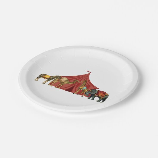 Zirkustiere und Zelte Pappteller (Schrägansicht)