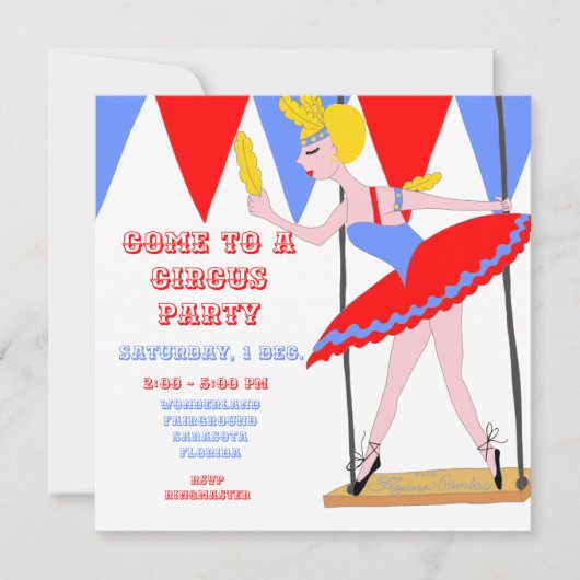 Zirkustrapeze-Künstler-rotes Einladung (Vorderseite)