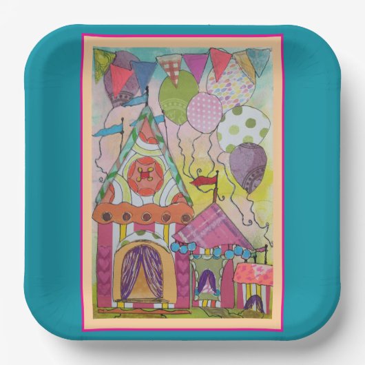 Zirkuszelte und Balloons Pappteller (Vorderseite)