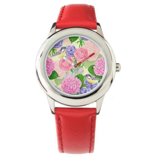 Zistvogel und Blume Armbanduhr (Vorderseite)