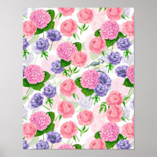 Zistvogel und Blume Poster