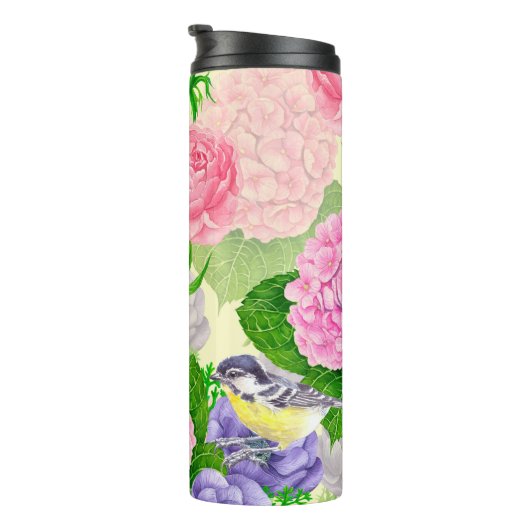 Zistvogel und Blume Thermosbecher (Nach rechts gedreht)