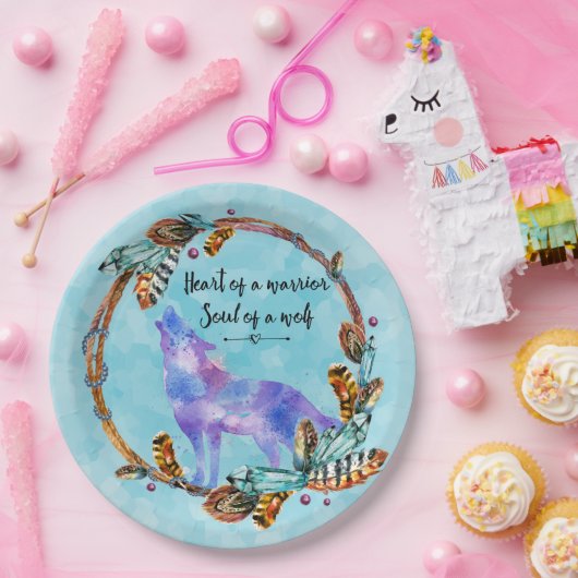 Zitat aus Howling Wolf in einem Boho-Kranz Pappteller (Party)