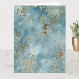 Zitat Botanische Goldblätter Teal-Design Karte