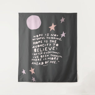 Zitat der Hoffnung - lila und rosa Mond und Sterne Wandteppich