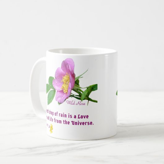 Zitat der Wildblume "Wilde Rose" Kaffeetasse (Vorderseite Links)