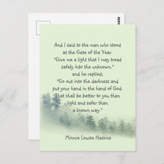 Zitat eines inspirierenden Gedichts Hand in Gottes Postkarte (Vorne/Hinten)