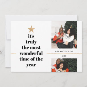 Zitat Familienfoto Minimalist Gold Glitter Baum Feiertagskarte