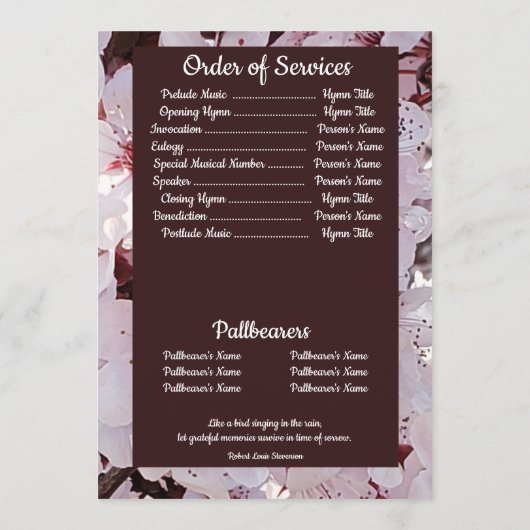 Zitat Foto Blüten Hintergrund Beerdigung Programm (Rückseite)