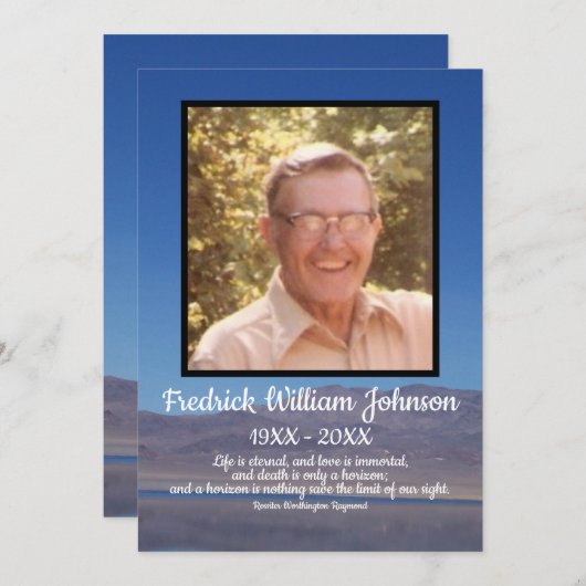 Zitat Foto Lake and Mountain Background Beerdigung Programm (Vorne/Hinten)