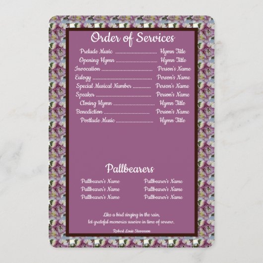 Zitat Foto Spider Mums Blumenhintergrund Beerdigun Programm (Rückseite)