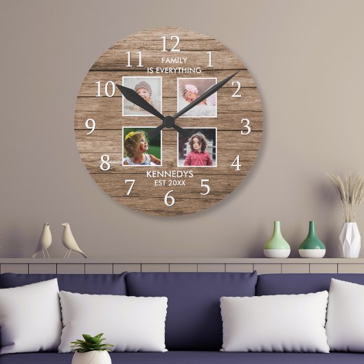 Zitat für rustische Holzsorten 4 - Collage Familie Runde Wanduhr
