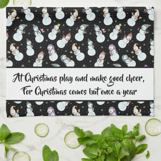Zitat Kinder Weihnachtsschneemann in Hats Schwarz/ Geschirrtuch (Gefaltet)