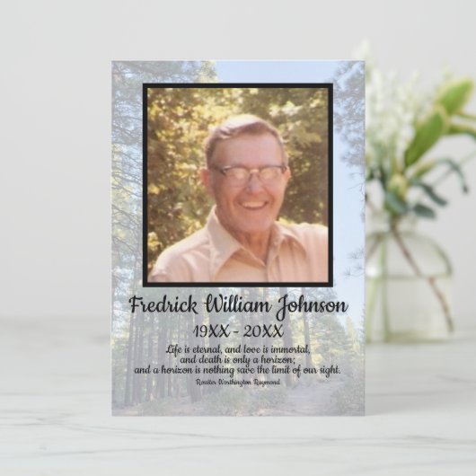 Zitat Liebe eins Foto Pine Tree Forest Beerdigung Programm (Stehend Vorderseite)